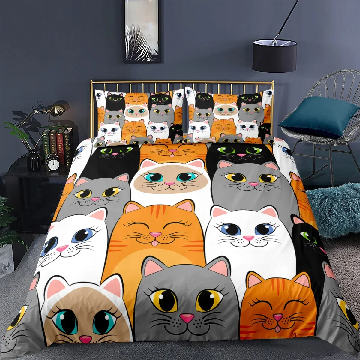 Cartoon Cat Duvet Cover Set Cartoon Animal Print Bedding Set With Pillowcase 2/3pcs Comforter Cover For Bedroom Decor 2