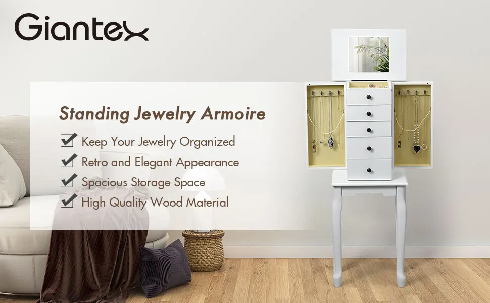 Giantex Jewelry Box with Top Flip Mirror