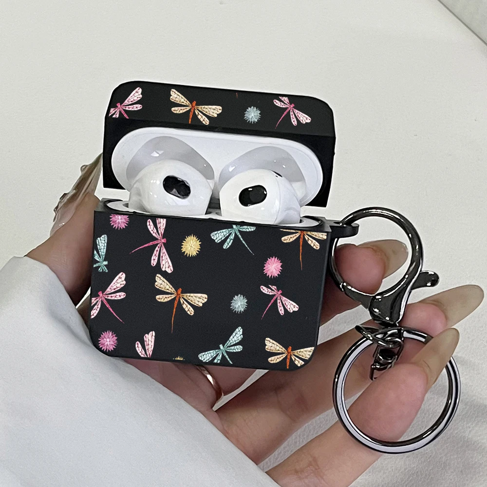 Étui pour écouteurs à motif libellule coloré pour AirPods Pro2/Pro3/Pro, AirPods 4/3/1/2, housse de protection antichoc avec porte-clés