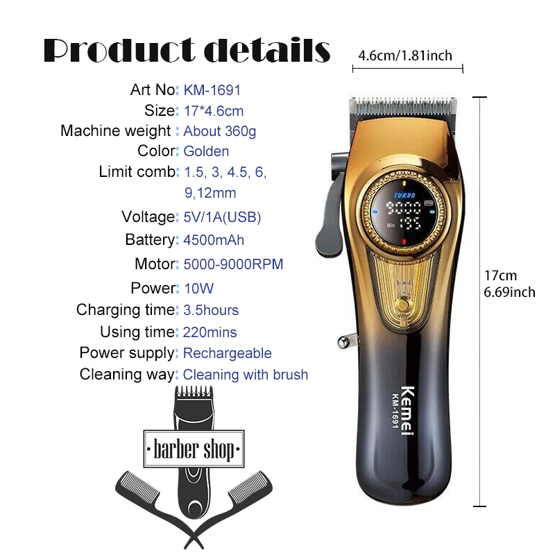 Kemei KM1677 1691 Hair Clipper Baber Electric Hair Trimmer Professional Cutting Machine For Men Men Gift