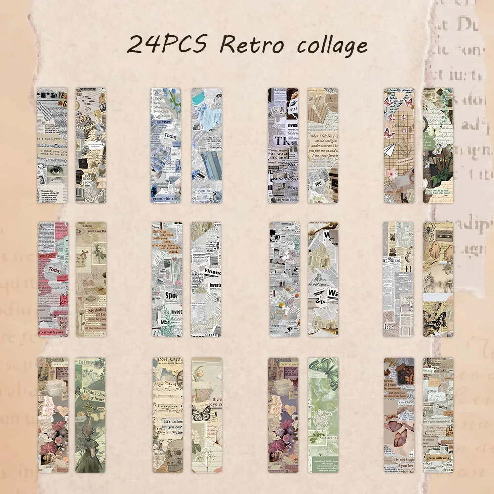 24 Pcs Vintage Collage Bookmark Set, Retro Scrapbooking Craft Paper Bookmarks for Reading Creative Gifts Journal Supplies