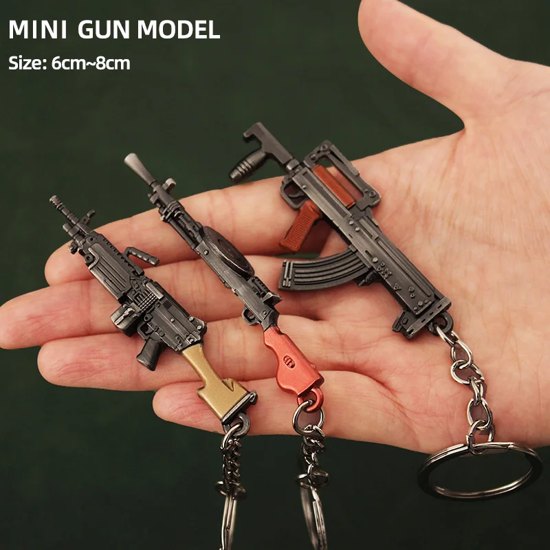 Cartoon Game PUBG 98K AWM AKM M24 Mini Gun Alloy Pendant Keychains Car Key Chain Key Ring Phone Bag Hanging Jewelry Kids Gifts portable keychains for retractable pull keychain lanyard id badge car key holder name tag card clip key ring chain buckle