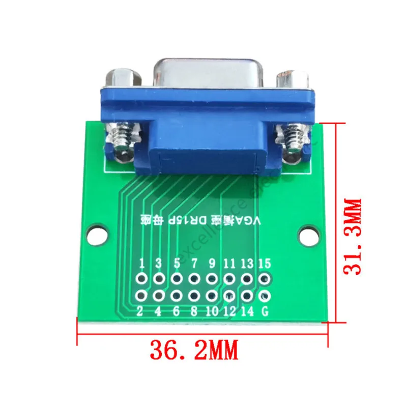 DB15 HDR15 DR15 to Dip 2.54mm 인터페이스 테스트 보드, 블루 VGA 암 소켓 어댑터 변환 보드, 1 개