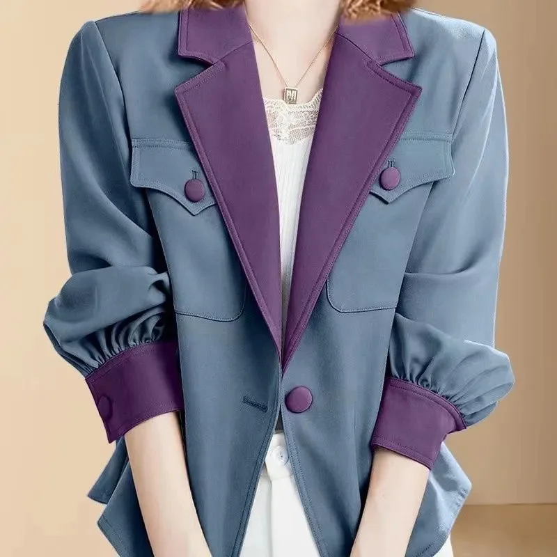 Elegant and Fashionable Color Blocking Shirt New 2024 Spring New Loose Design Sense Niche Women's top to Wear With Outerwear S88