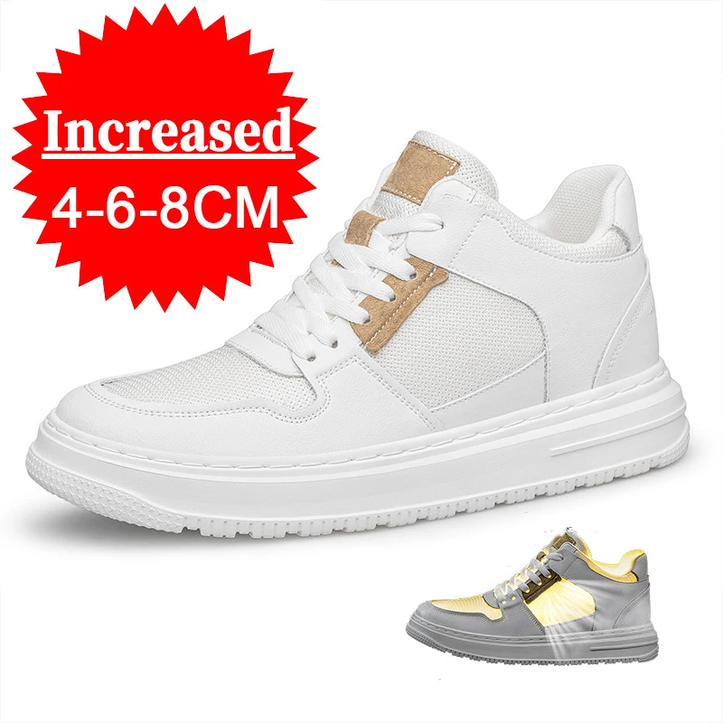 Nuove scarpe da uomo con rialzo scarpe con aumento dell'altezza per uomo scarpe Casual sportive da 8cm scarpe con rialzo interno invisibile Plus Size 37-47