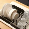 1pc Adjustable Dish Drainer Telescopic Over Sink Dish Drying Rack with  Fruit Vegetable Drain Basket Kitchen Tools and Utensils 6