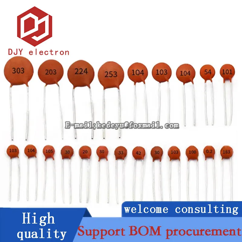 Ceramic Capacitor 100PCS Ceramic capacitor 104 0.1uF 100NF 50V 30PF 103 0.01UF 22P 102 20PF 224 0.22UF 101 100PF 332 3.3NF 472 4.7NF 25PF 250 ceramic capacitor