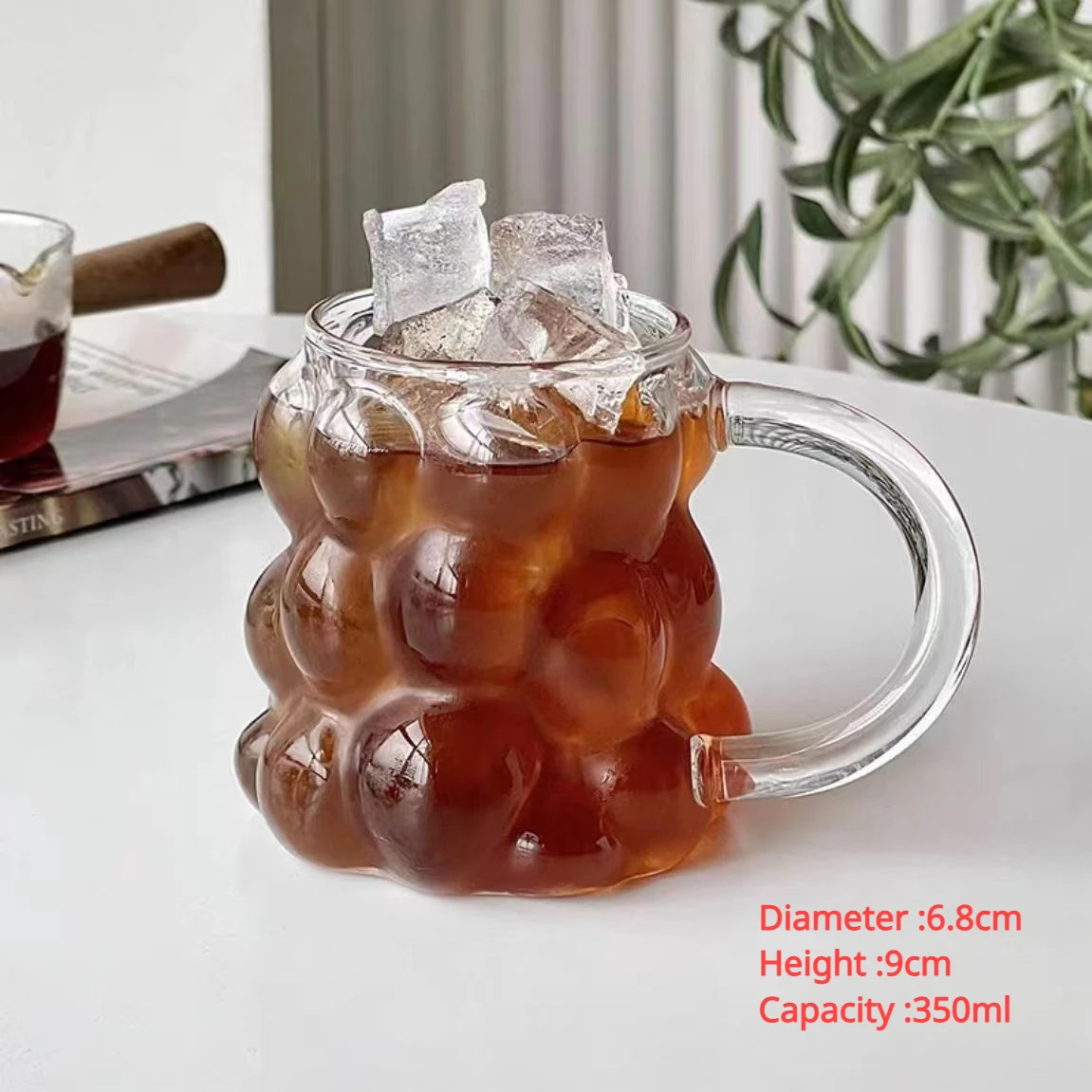 Drinking Glass 1pc 350ml Grapes Glass Coffee Mug Stylish Design Heat Resistant Drinking Glass for Home Office Latte Cup Summer Drinkware Gifts