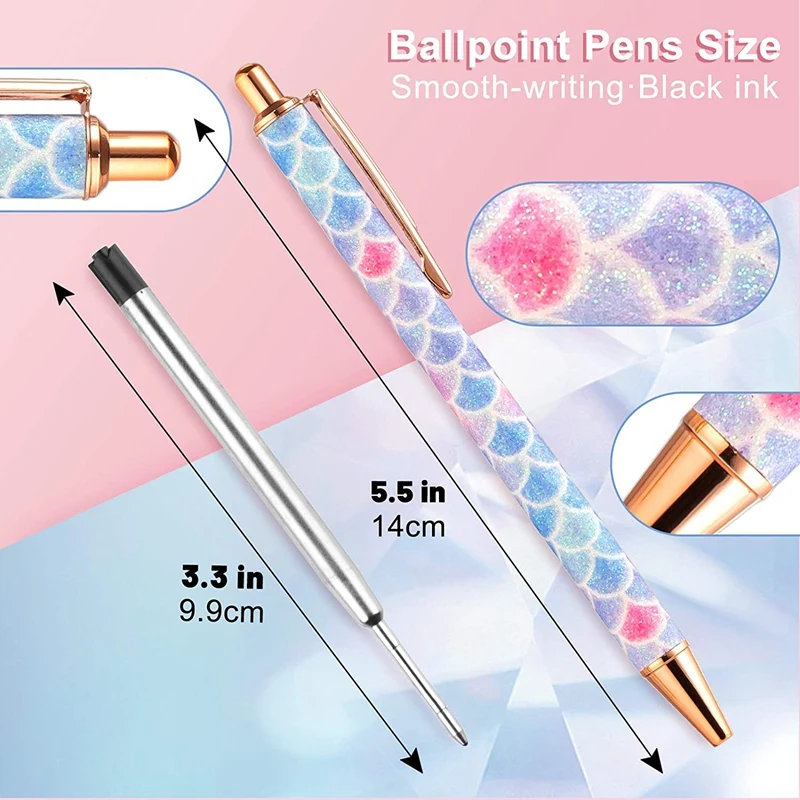 금속 볼펜, 개폐식 볼펜, 반짝이 금속 펜, 학교 용품 리필, 8 개, 1.0mm