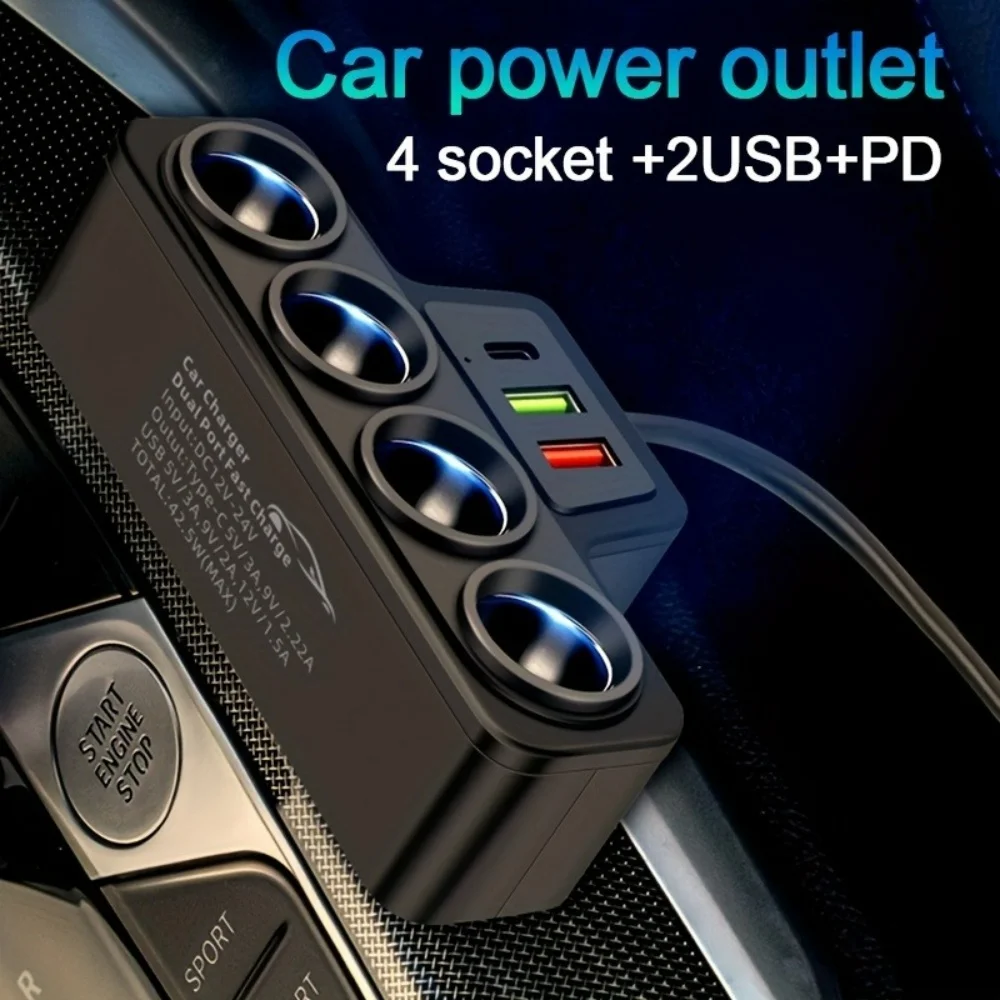 12V/24V Car Cigarette Lighter Adapter 4 Ports 3.1A USB Charger 120W QC3.0 PD Fast Charging for iPhone Samsung Truck SUV Vehicle