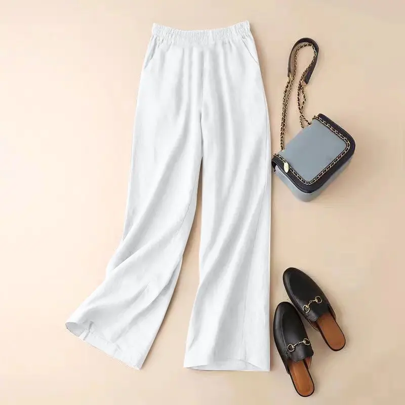 2024 Summer Women's Patchwork Elasticized High-waisted Pocket Fashion Solid Loose Minimalist Casual All-match Straight Pants