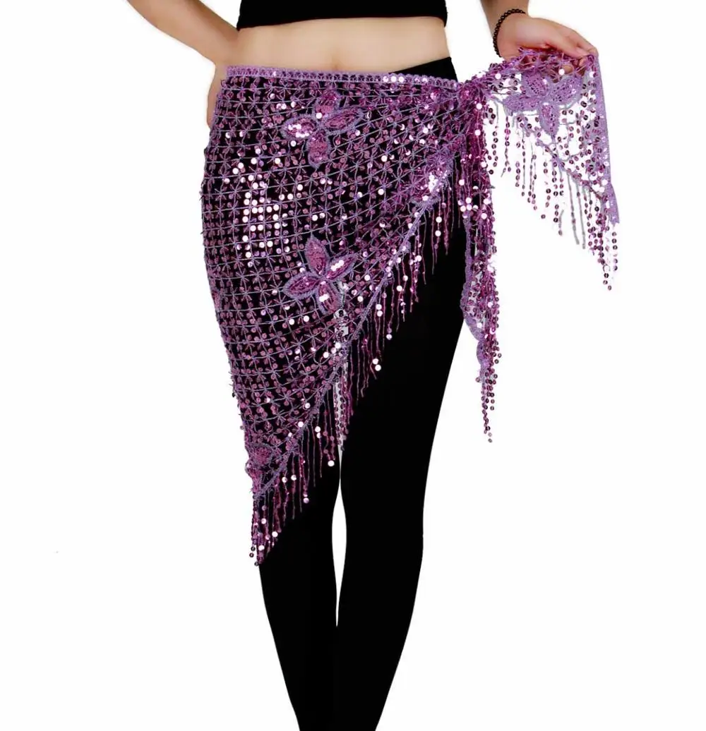 Sciarpa Per Danza Del Ventre Con Paillettes E Monete, Taglia S E Plus, In Chiffon Nero, Lavorata A Mano