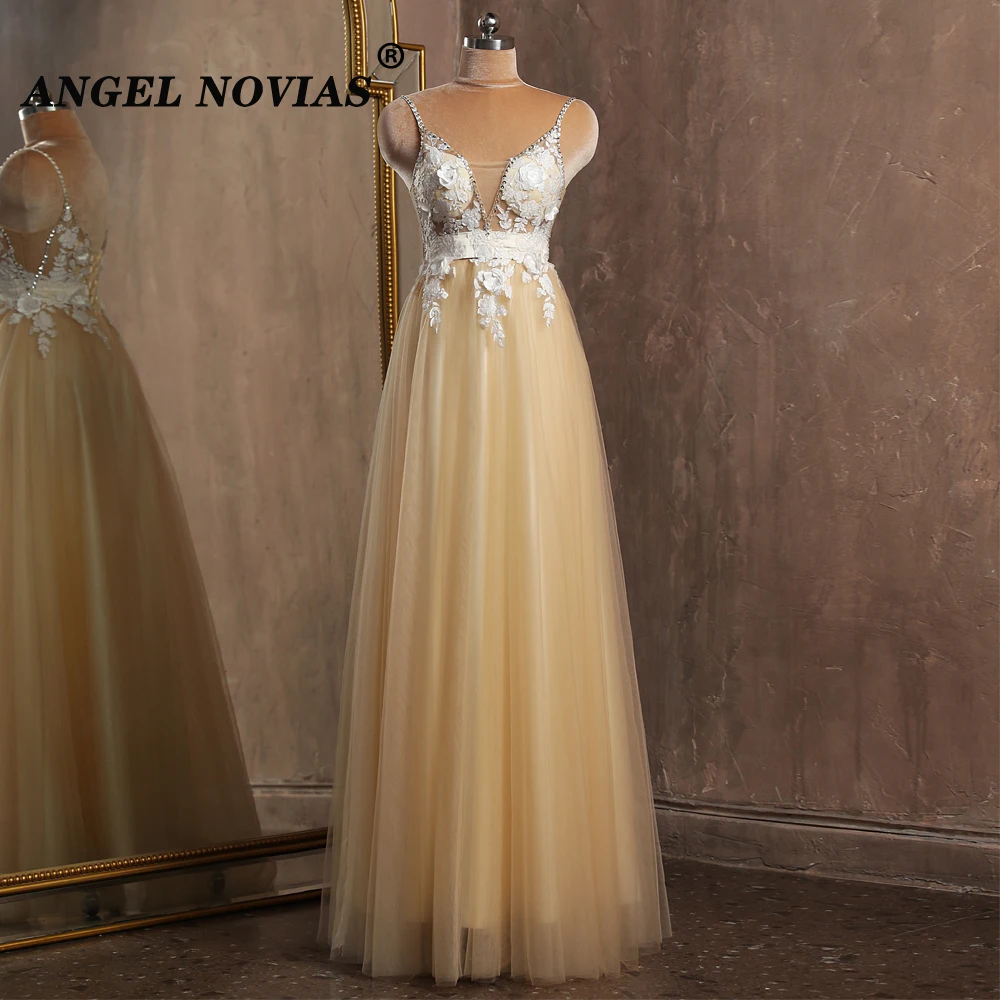 

Real Picture Long Boho Beach Champagne Wedding Dresses 2023 Vestido De Noiva Bridal Gown Robe De Mariee 45303