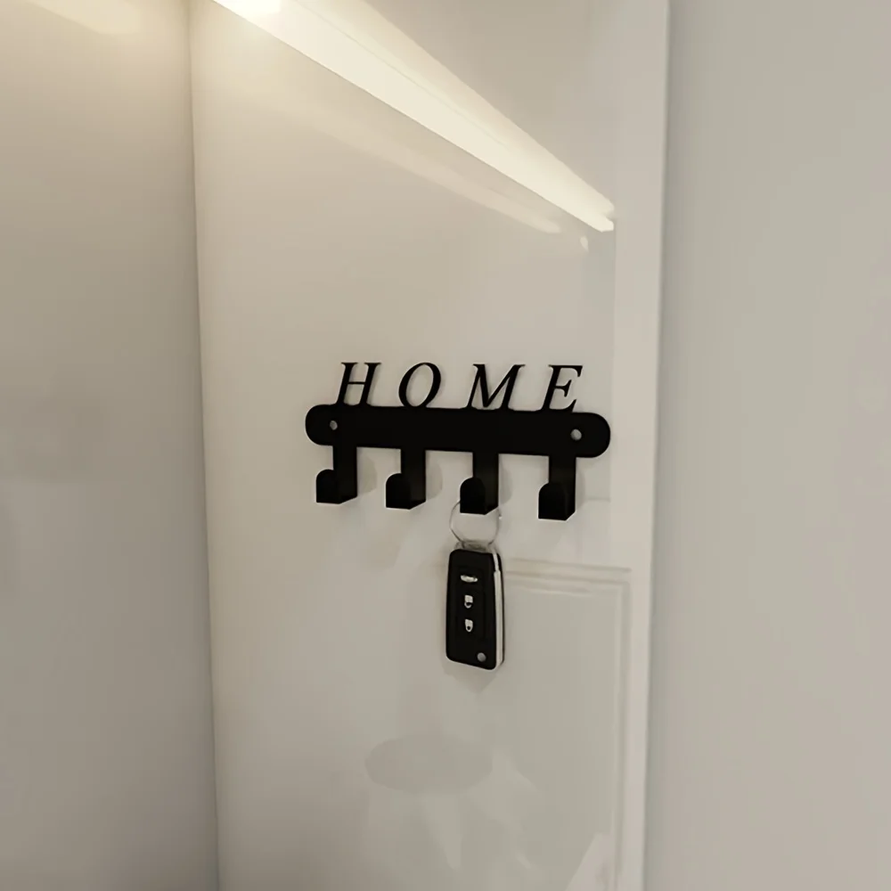 Key Holder for Wall Adhesive, Key Hooks with 4 Hooks Wall Mounted, Black Key Hangers for Wall Decor No Drill for Living Room 2