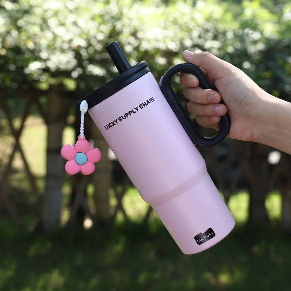 Cute Tumbler With Straw Handle Filter 750ml Large Thermos Bottle Stainless Steel Vacuum Water Bottle For Woman Office Travel Gym