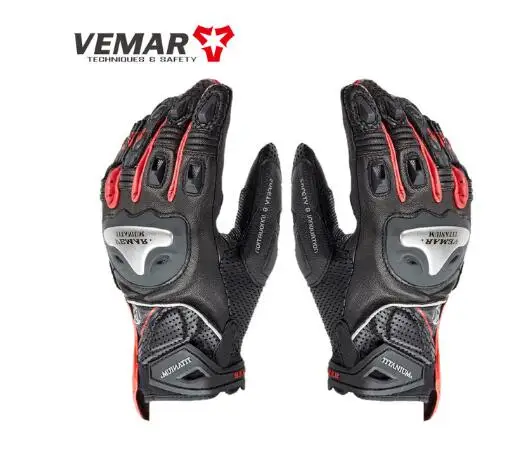 

MTB Bike Riding Gloves Vemar Leather Guantes Moto Breathable Touch Screen Black Red Luvas New Year Gift For Men