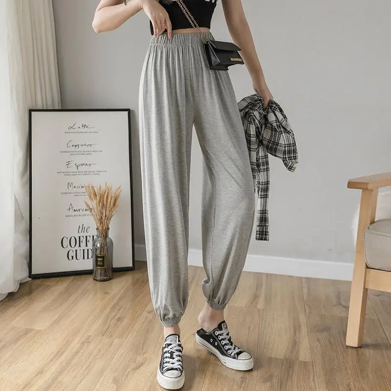 Fashion Harem Pants High Waist Office Ladies Tight-fitting High-stretch All-match Gray Casual Wide-leg Lantern Cropped Trousers fashion broken holes tight pencil jeans women s high waist button splicing slim fit denim pants ladies commuter casual trousers