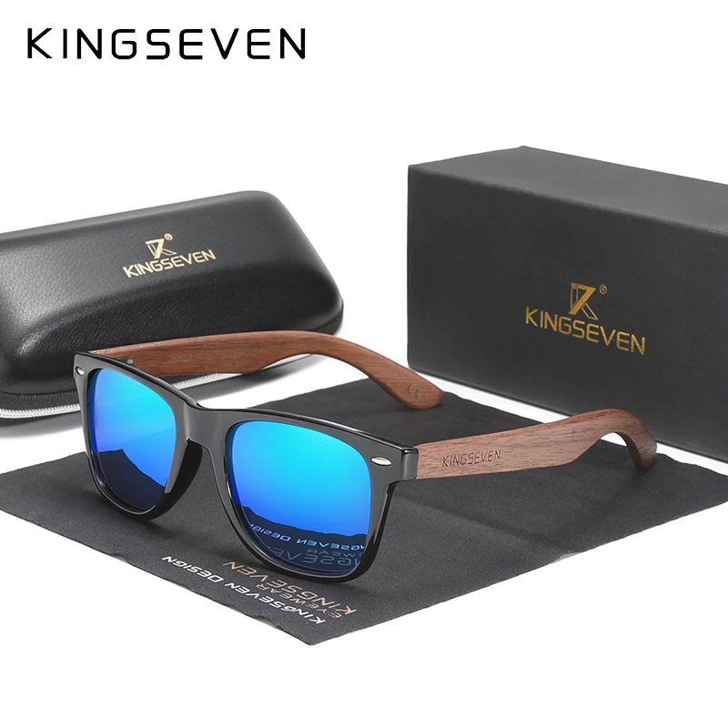 KINGSEVEN New Black Walnut Sunglasses Wood Polarized Sunglasses Men's Glasses Handmade UV400 Protection Eyewear Retro Wooden Box