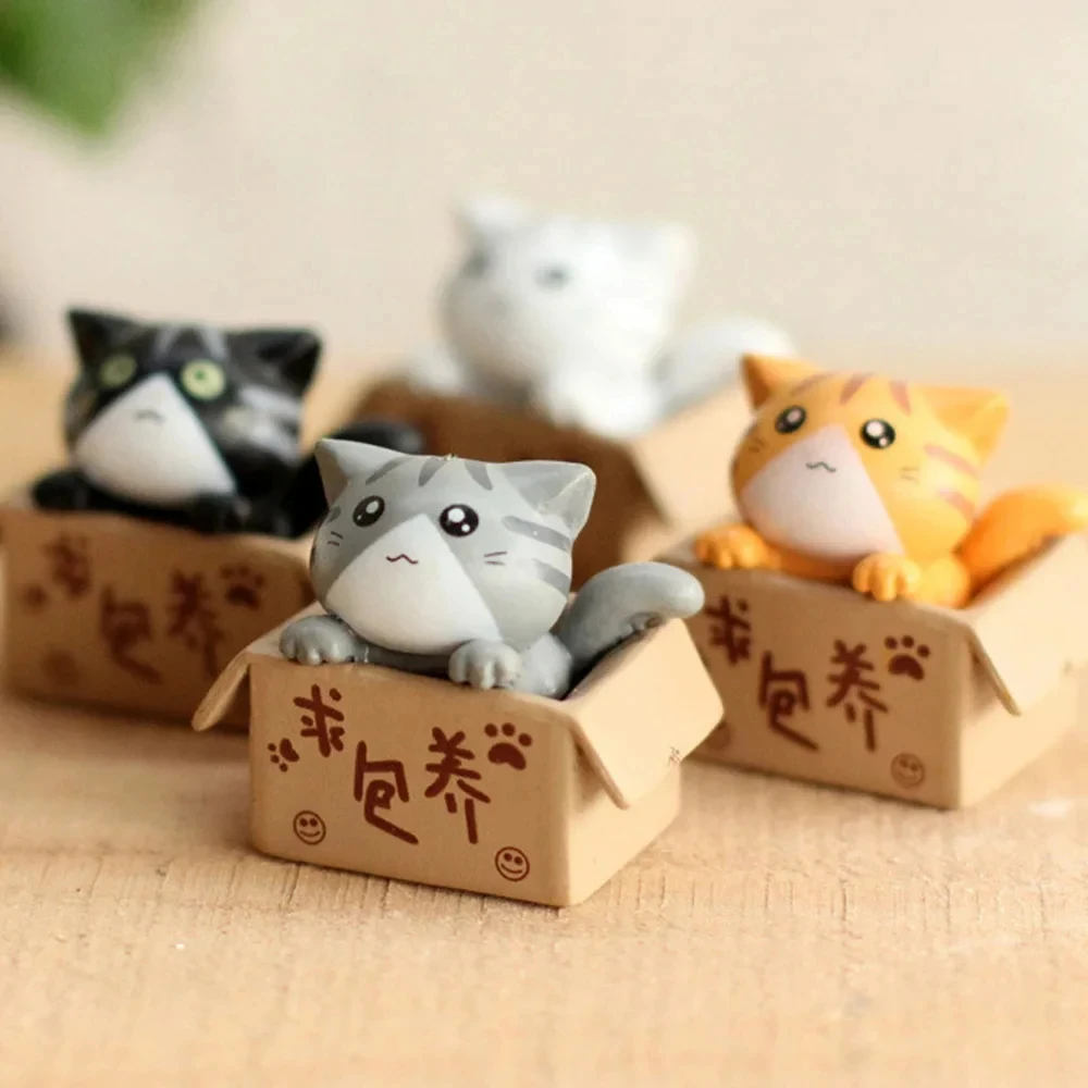 4 قطعة زخرفة القط الصغيرة حديقة هريرة تمثال هدية للأطفال غرفة الطفل لطيف Kawaii لعبة مصغرة التماثيل ديكور المنزل