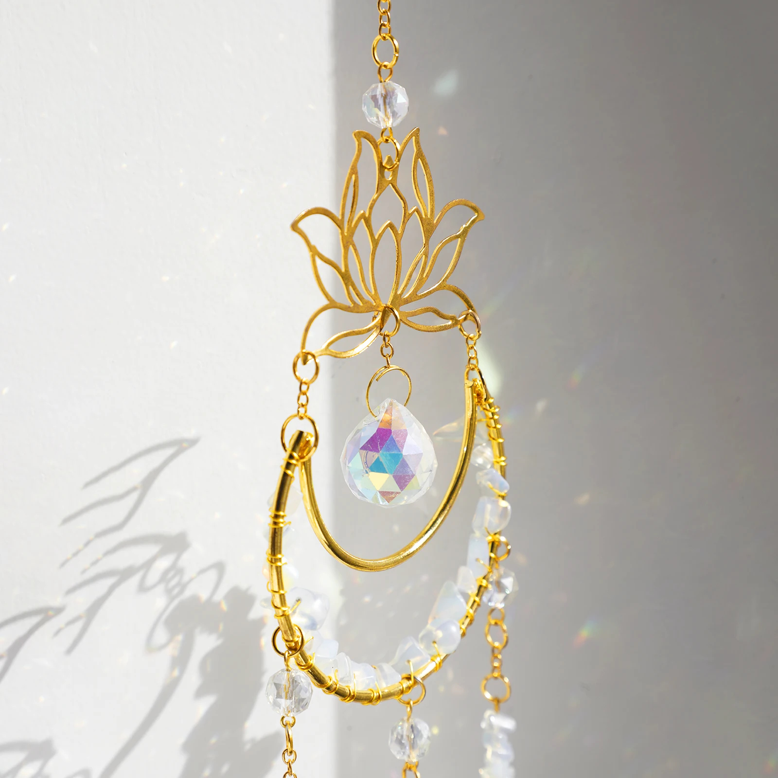 Crystal Suncatcher Moon Lotus Angel Hanging Decor Stained Glass Suncatcher Crystal Prism Garden Decoration Outdoor Decors Gift