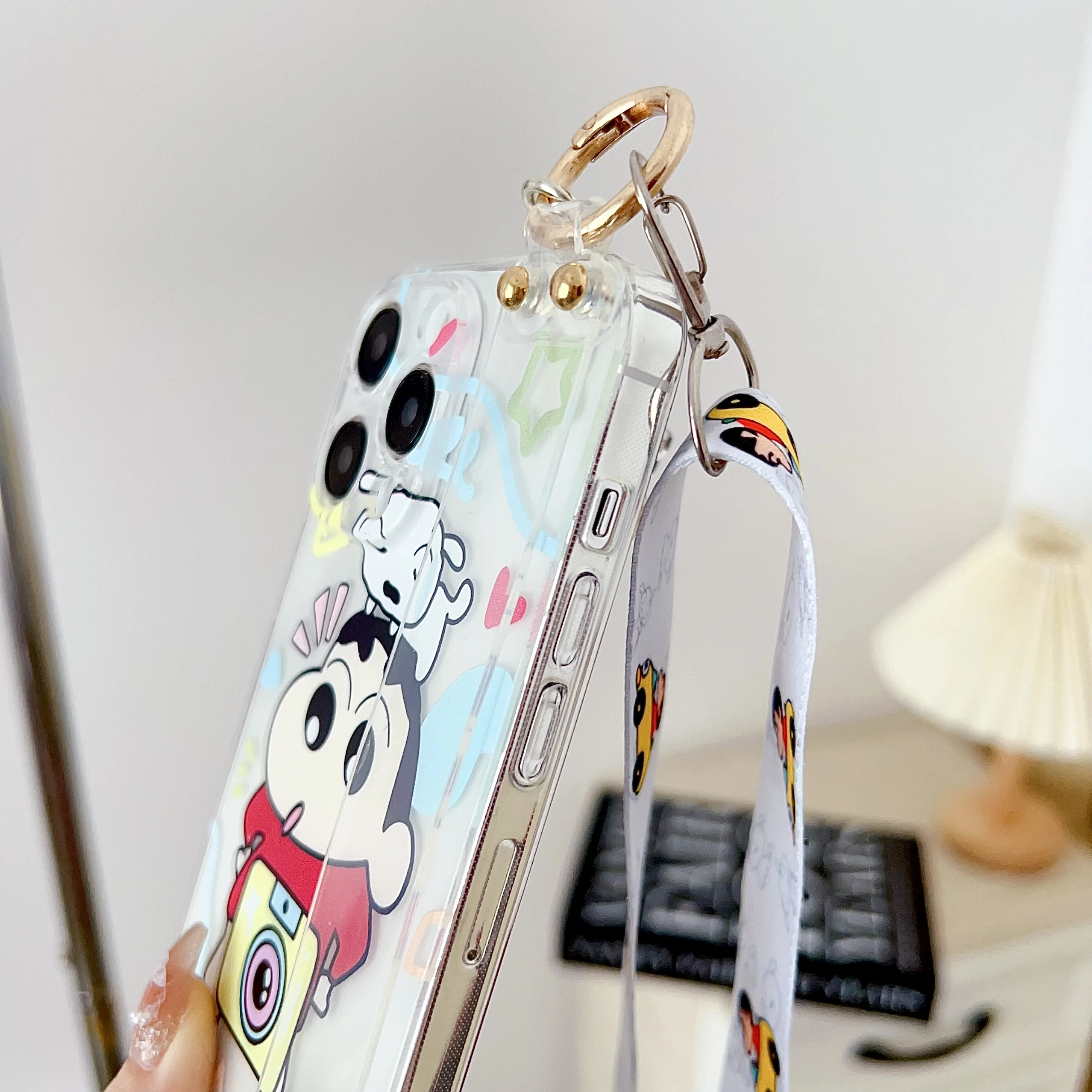 Crayon Dog Design Phone Case with Wrist Strap and Ornament