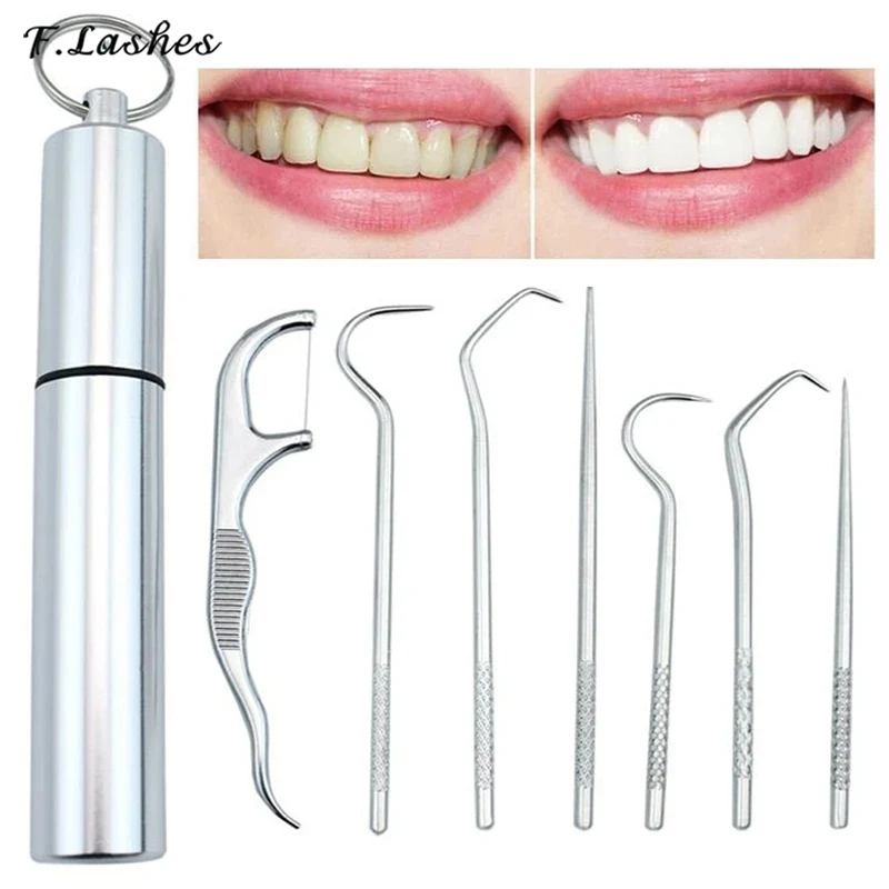 StainlessSteelToothpickSetPortableOralCleaningToolsTooth