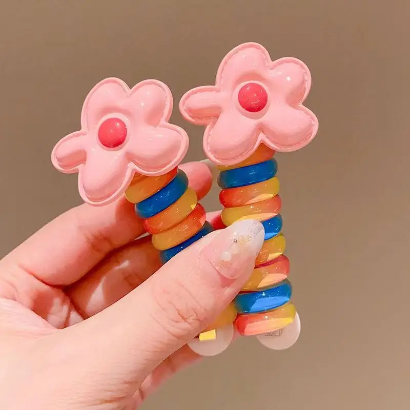 Girls Elastic Rubber Bands Children Telephone Wire Hair Ties Spiral Coil Hairbands Hair Rope Ponytail Hair Accessories 2Pcs