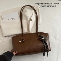 Y2K Trend PU Leather Work Shoulder Bag Large Capacity Simple Female Crossbody Bag Solid Color Commuting Bag Women Female 5