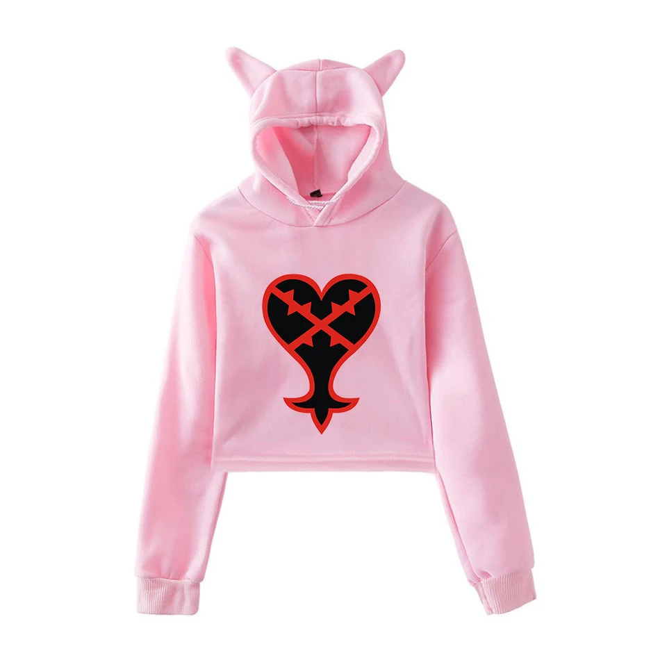 Kingdom Hearts Cat Crop Top Donna Felpa Con Cappuccio Aikooki Nuovi Arrivi Moda Harajuku Trend Felpe Sexy Kingdom Hearts Rosa Felpa Con Cappuccio