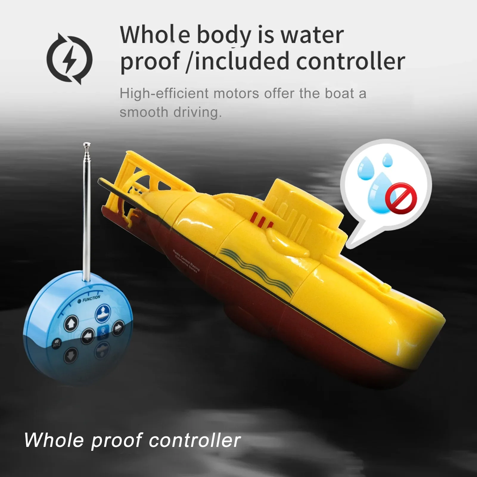 RC Submarine RC Boat 6CH Mini RC Submarine 0.1m/s Speed 3 motors Remote Control Boat 23Mins Playing Time Waterproof Diving Toy for Kids Children Gift