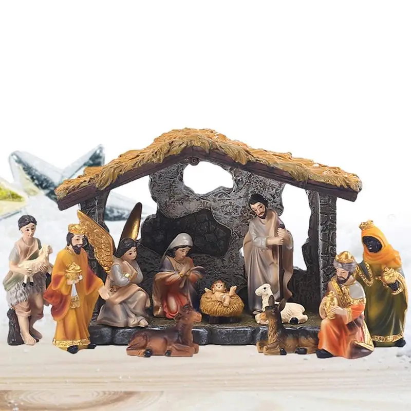 Set of 12 Nativity Scene Sets Resin Tabletop Nativity Set Manger Scene Christmas Indoor Decorations Holy Crafts for Christmas