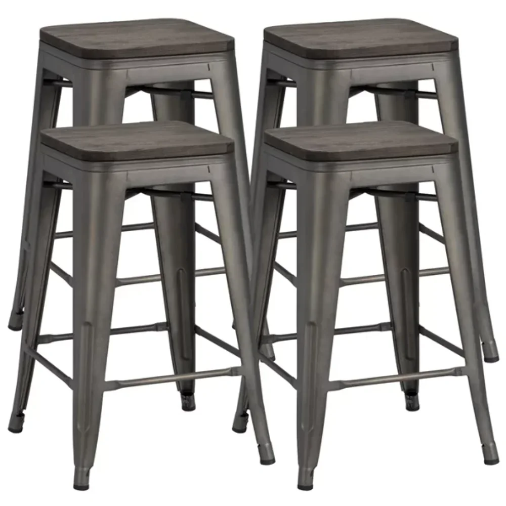 

4pcs of 24" Counter/Bar Stool with Wooden Seat for Indoor/Outdoor