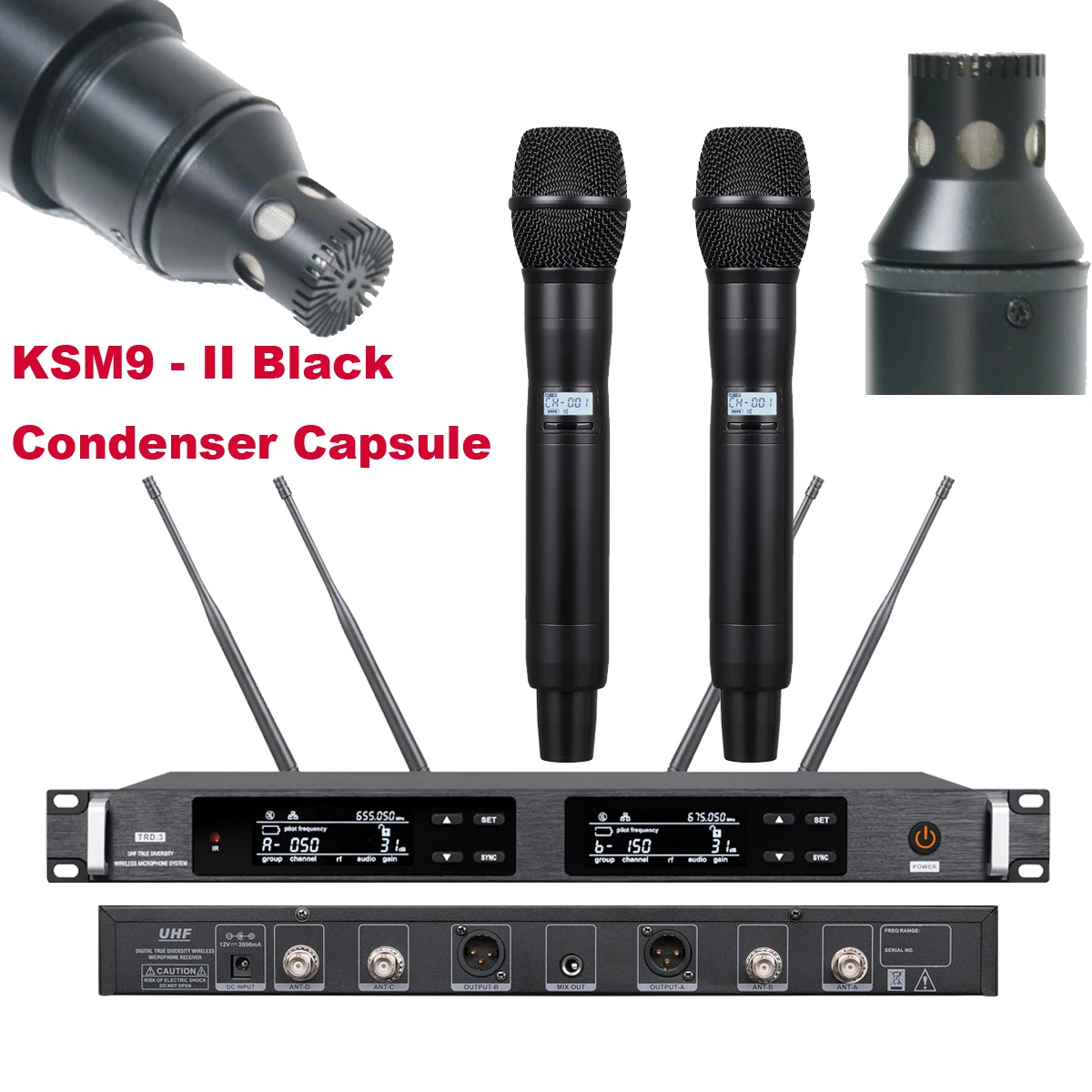 

High Technology ULXD Dual Channel Stage Performance Karaoke Digital Wireless Microphone System KSM9 Gold Condenser Capsule 500m