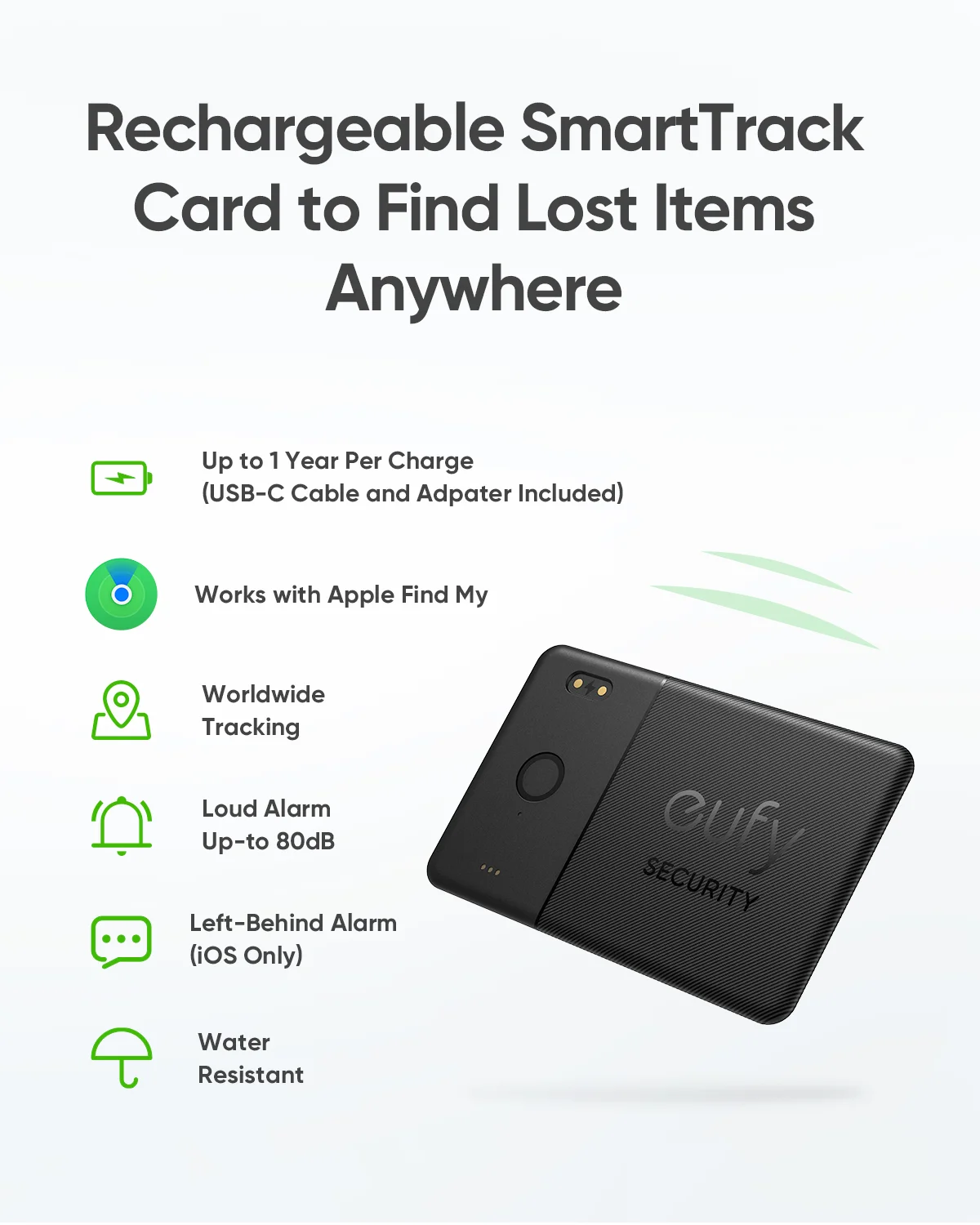 כרטיס eufy SmartTrack E30 נטען עובד עם Apple Find My (iOS בלבד) מעקב Bluetooth