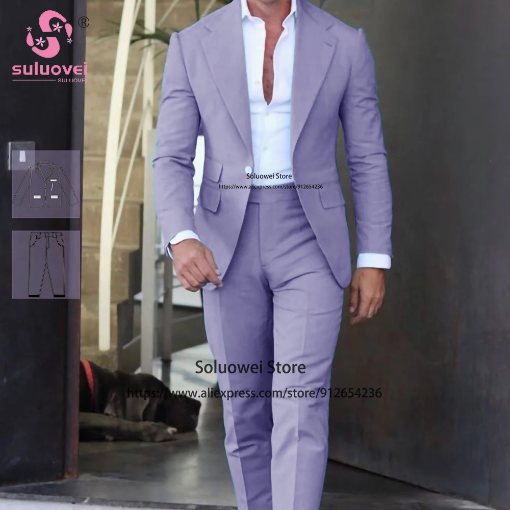 (Customized Size Color) Fashion American Casual Suits For Men Wedding 2 Piece Pants Set Formal Groom Dinner Tuxedo Costume Homme