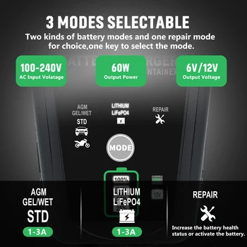 Alternative view of HTRC 6V 12V 3000mA Smart Battery Charger Automatic For Trickle Lithium LiFePO4 Lead-Acid AGM GEL Battery Car Motorcycle Charger