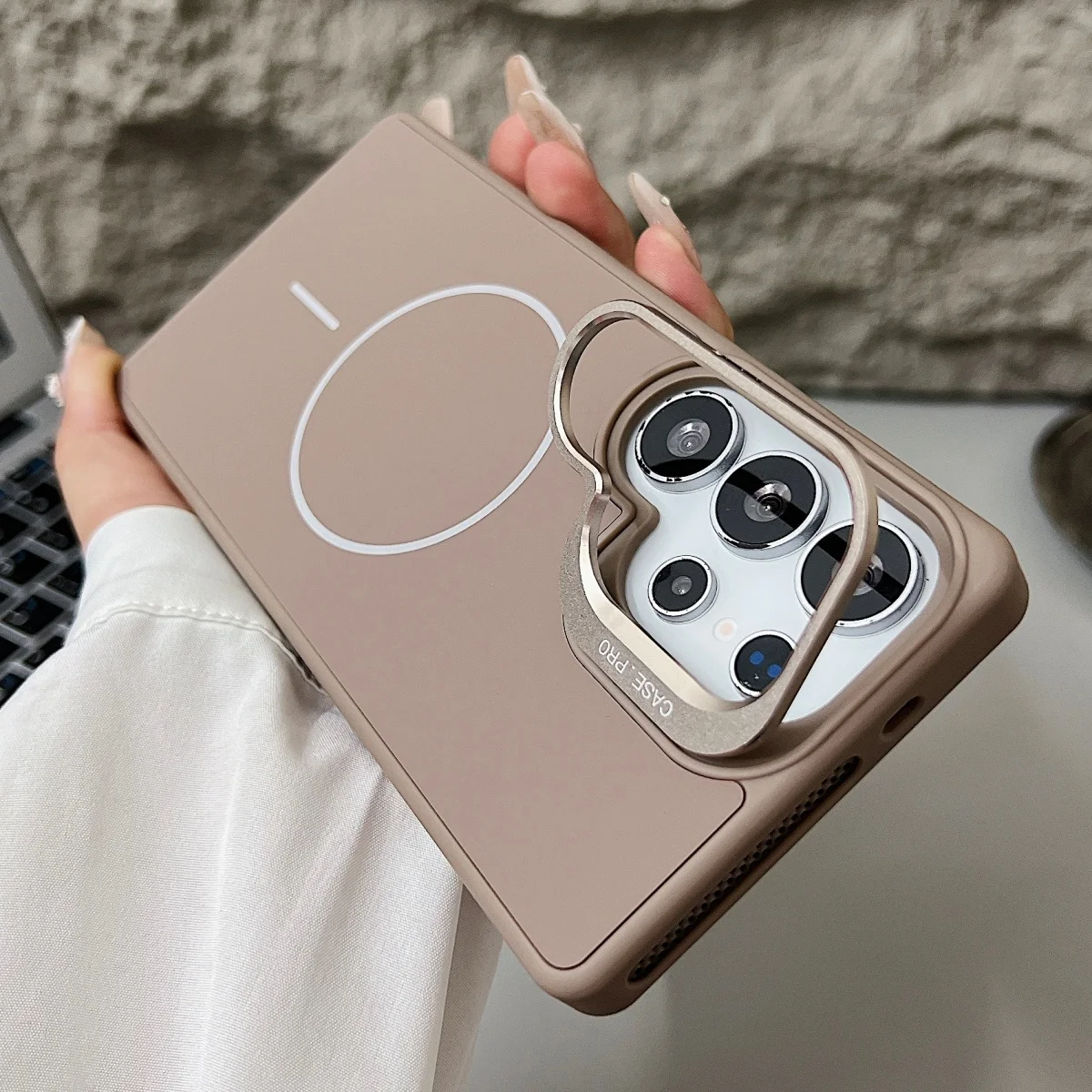 Silicone Shockproof Camera Lens Bracket Phone Case with Magnetic Stand Holder