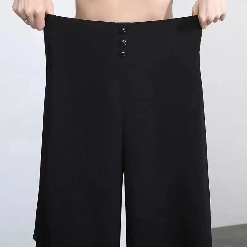 Summer Woman Chiffon Wide Leg Pants Koreon Clothing Streetwear Fashion Office Lady High Waist Loose Casual Thin Blue Trousers