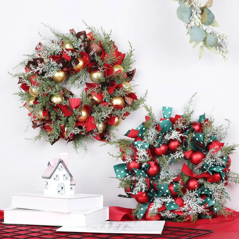 Description Picture 3 of itemRed Wreath With Lamp Bow Ball Big Flower Navidad Party Christmas Wall Door Window Fireplace Staircase Balcony Garden Decoration