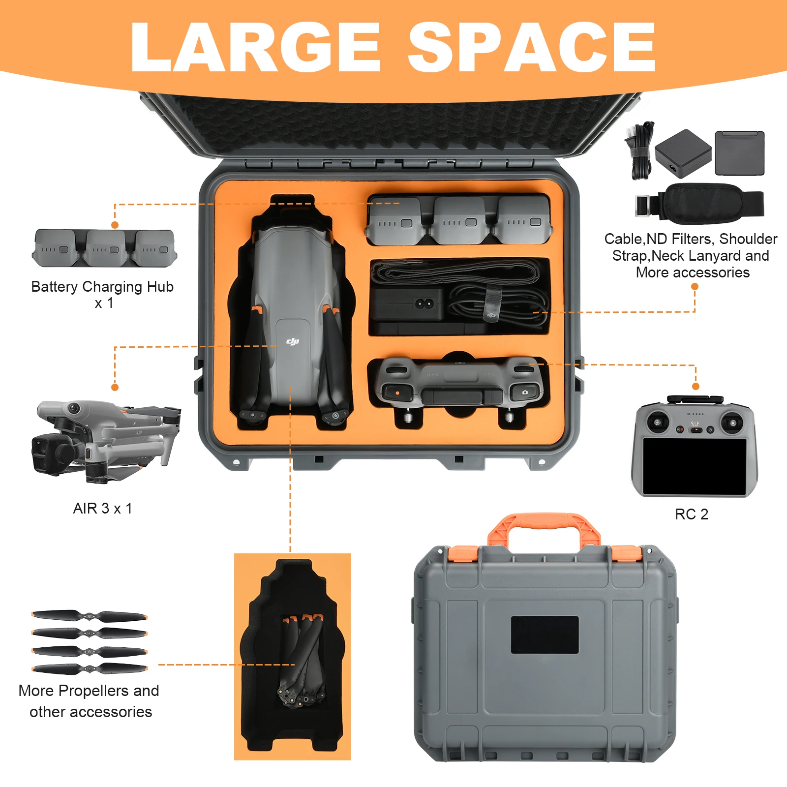 Hard Bag for DJI AIR 3 Strap Case Protector Explosion-proof RC2 Bag Suitcase for DJI RC Accessories