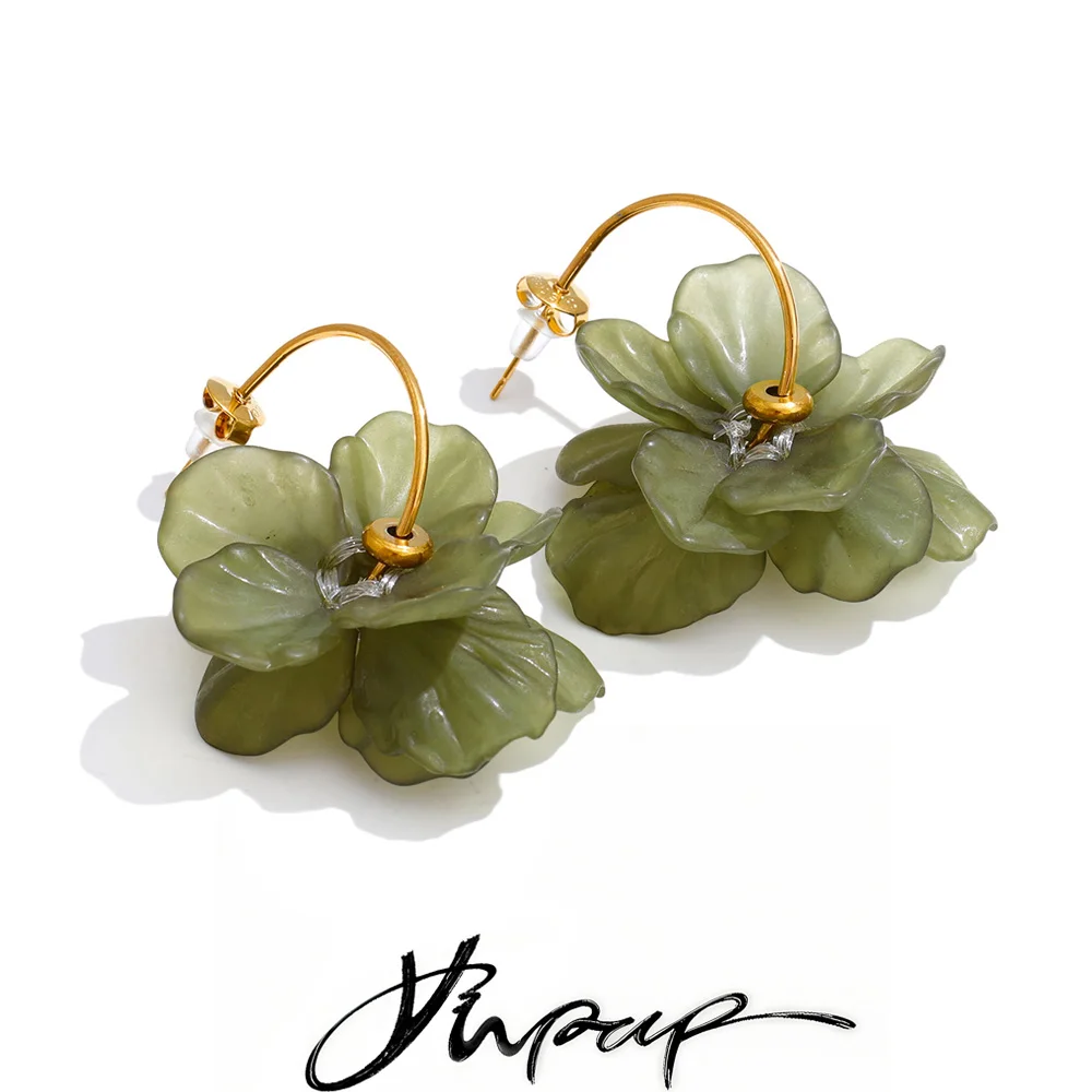 Yhpup Stainless Steel Resin Acrylic Flower Petal Drop Charms Earrings