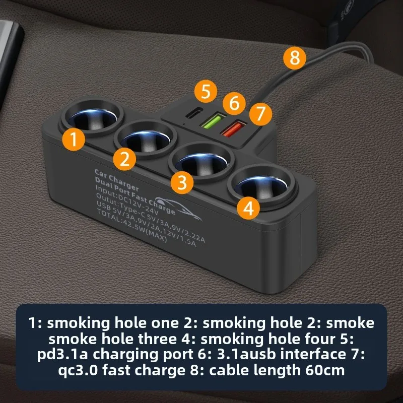 120W Car Phone Charger Cigarette Lighter Adapter PD 3.1A QC3.0 Multi Ports Quick Charge USB Charging Socket Splitter Plug 3