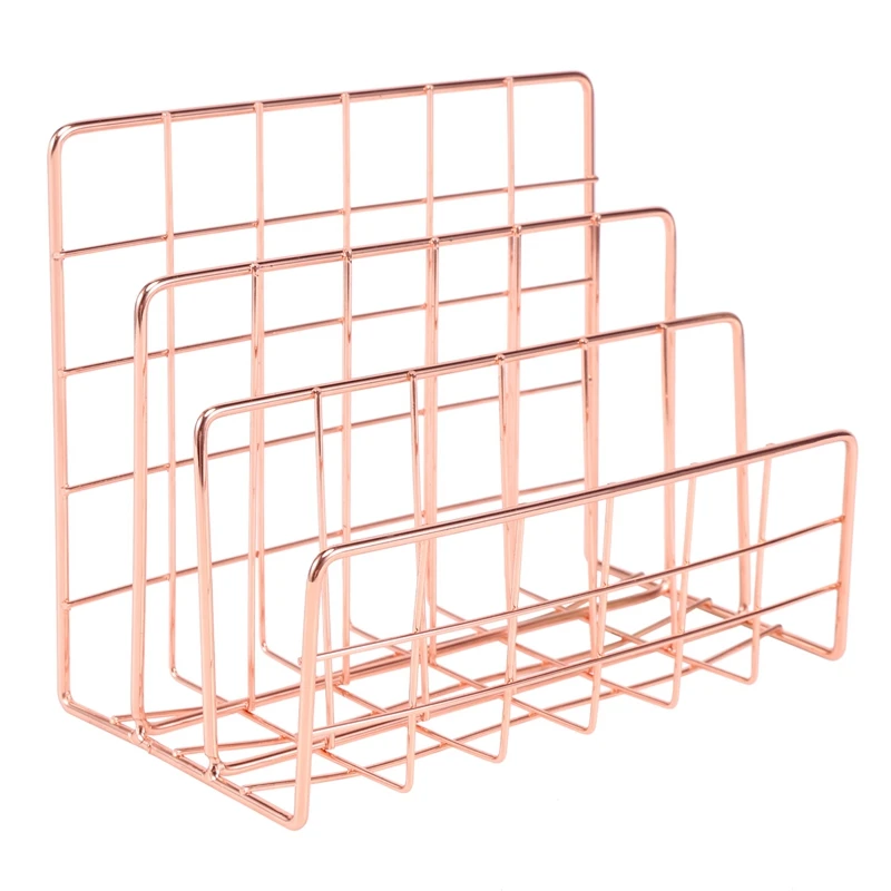

Книжная полка для офиса, настольная, из розового золота, металлический книжный блок, трехслойная настольная полка для журналов, книжный держатель