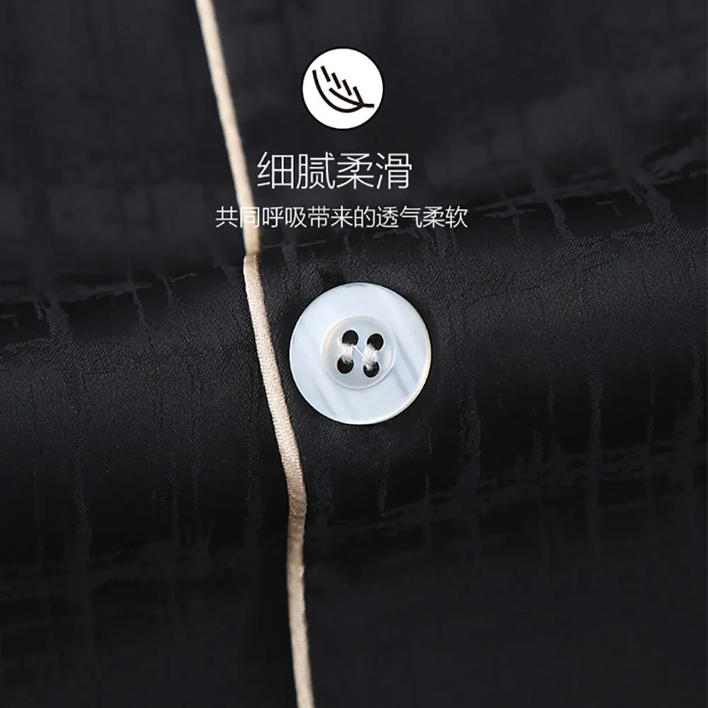 L-3XL Silk-Like Smooth Soft Sleeping Sleepwear Spring Autumn Breathable Loose Men Pajama Sets Fashion Letter Print Pijama Hombre