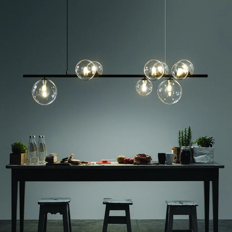 

Nordic Glass Ball Led Chandeliers Living Room Center Table Restaurant Coffee Tables Black Home Decoration Hanging Light Fixture