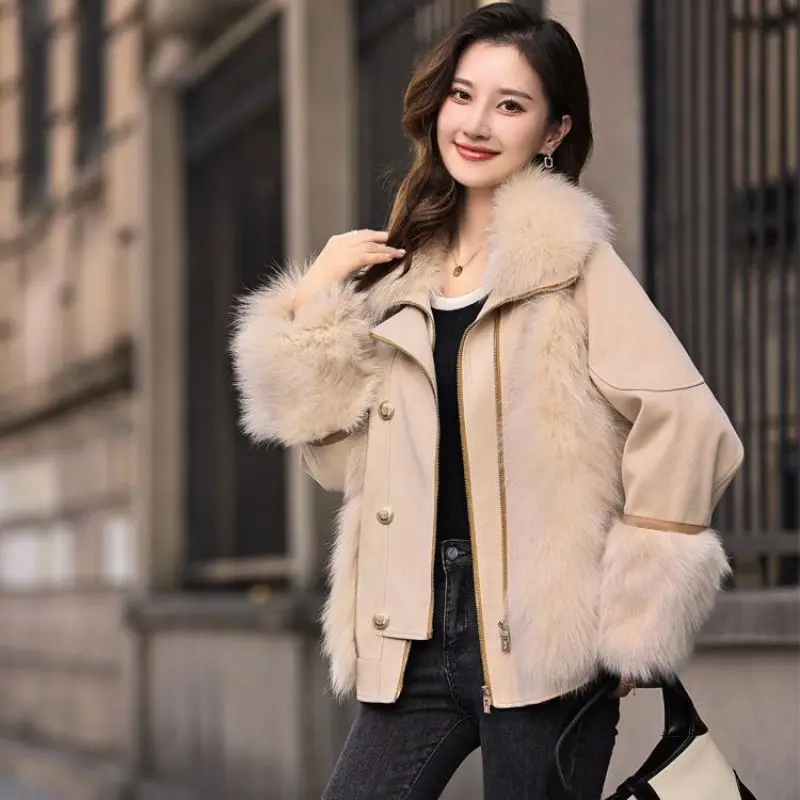 2022 Winter Women's Warm Faux Fur Short Jacket Lady Graceful Luxury High Quality Coats Fashion Joker Parka Outerwear Female New