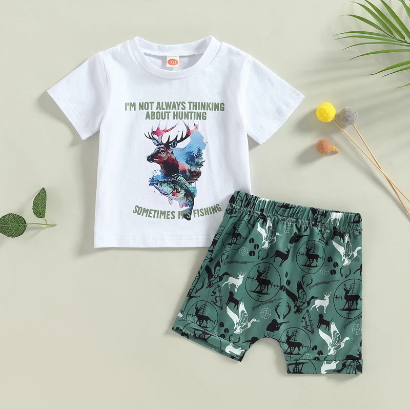 Focusnorm Infant Baby Boys Summer Clothes Sets 2pcs Short Sleeve O Neck  Letter Print Tops + Cartoon Fish Shorts - Baby's Sets - AliExpress
