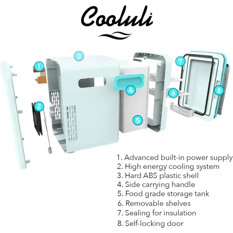 QWCooluli 10L Mini Fridge for Bedroom-Car,Office Desk;College Dorm Room-12V Portable Cooler;WarmerBeauty,AC/DC Small Refrigerato