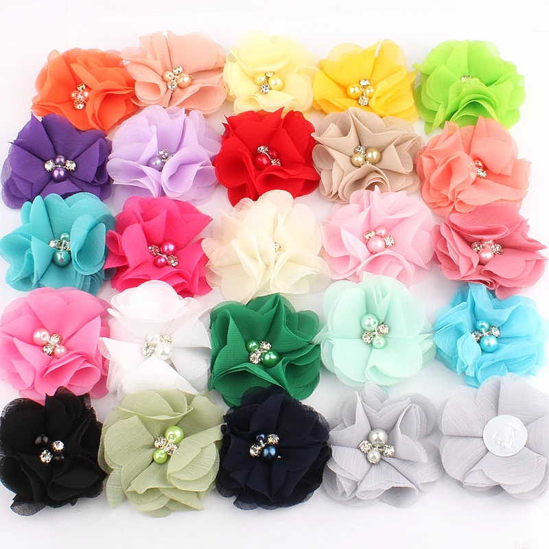 50 Fiori In Chiffon Da 5 Cm Per Accessori Capelli, Fascia Bimba, Fai Da Te - Multi Colore