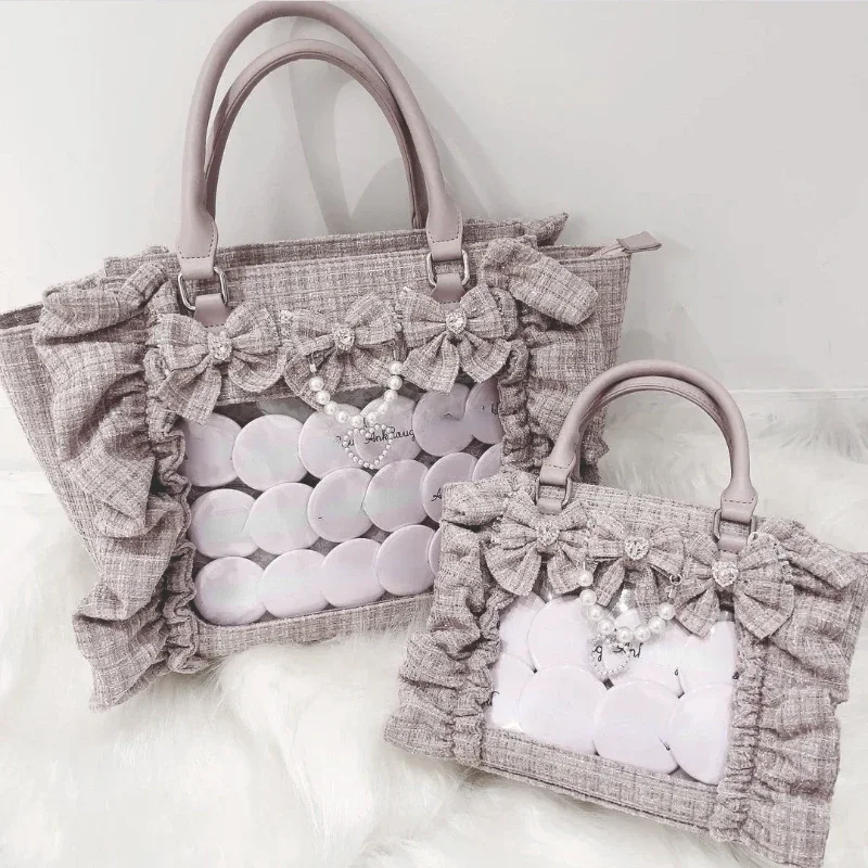 Sweet Y2k Aesthetic Transparent Bow Ita Bag Casual Chic Ruffle Fashion Women's Handbags All Match Kawaii Shoulder Crossbody Bags 3